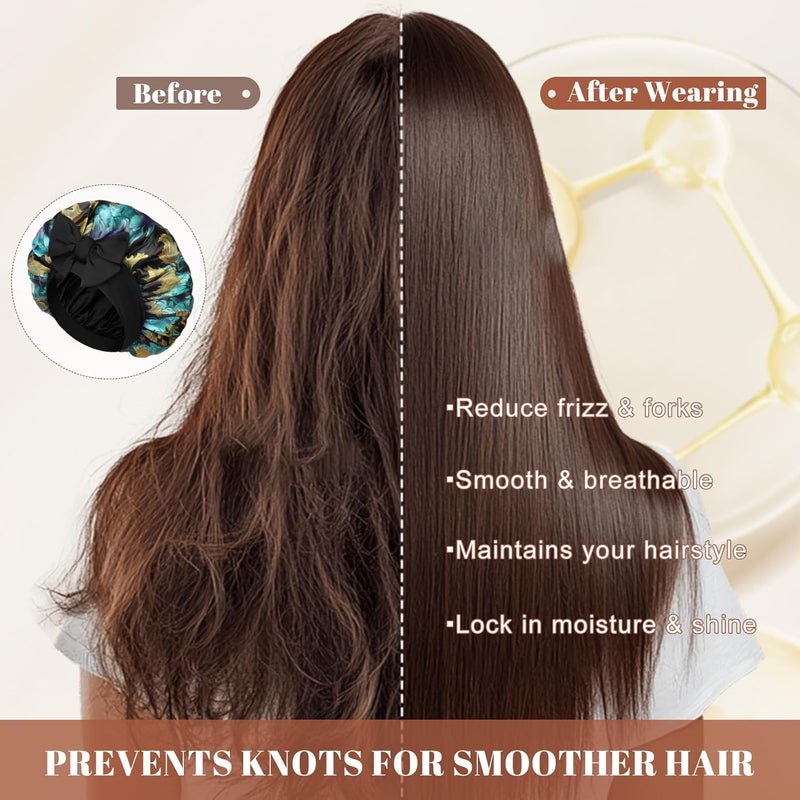 CHLINS Satin Bonnet Silk Bonnet for Sleeping Silk Sleep Cap Double Layer Hair Bonnet with Elastic Tie Band for Curly Hair Night Cap - Image 5